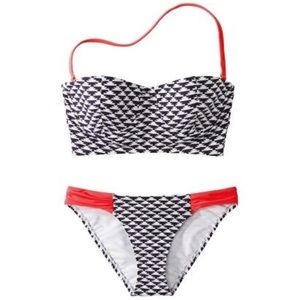 2-Piece swim suit white/blue houndstooth and pink!